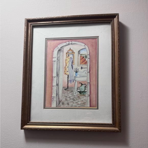 Tuscan French Country Bathroom Wall Art – Ornate Bronze Frame Vintage Style - Picture 1 of 2